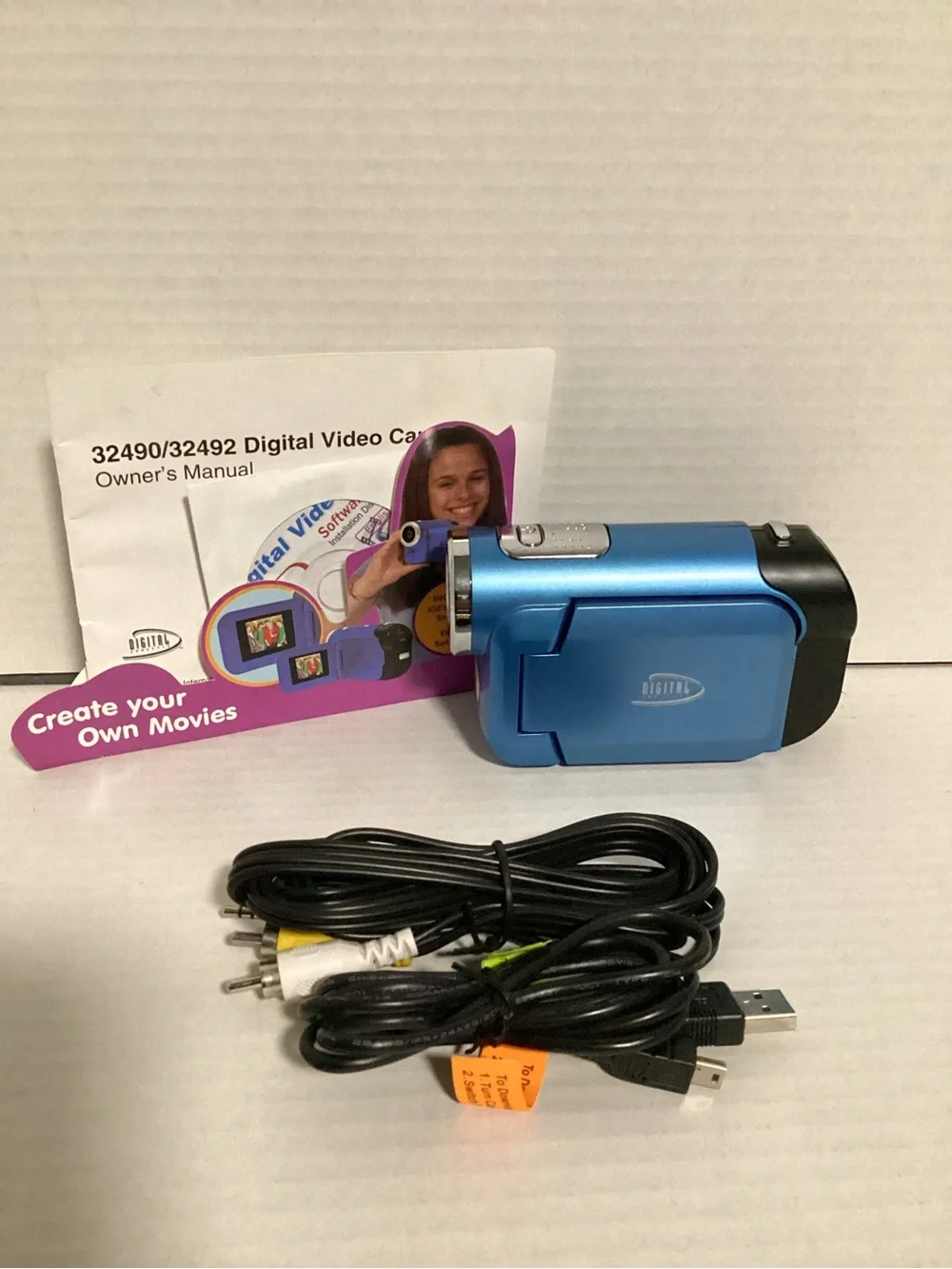 Compact Blue Video Camcorder with USB & AV Cables